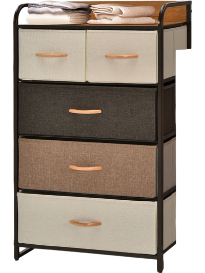 Costway 5-Drawer 4-Tier Organizer Tower Dresser Steel Frame Wooden Top 63578109 New