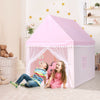 Kids play tent in pink with solid wood frame, mesh curtains, and thick mat, perfect for indoor and outdoor fun.