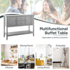 Gray wooden sideboard buffet console table with drawers and storage, ideal for dining room or entryway organization.