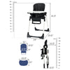 Foldable high chair in black with adjustable backrest, 7 height positions, and detachable double tray for easy cleaning.