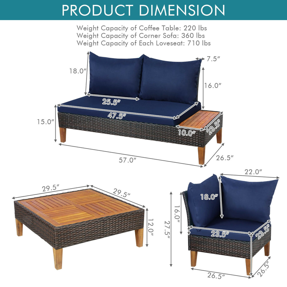 Costway 4 Piece Rattan Sofa Set with Wooden Side Table New