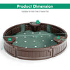 Round sandbox with built-in corner seats, dust-proof cover, and perforated bottom liner for kids over 3 years old.