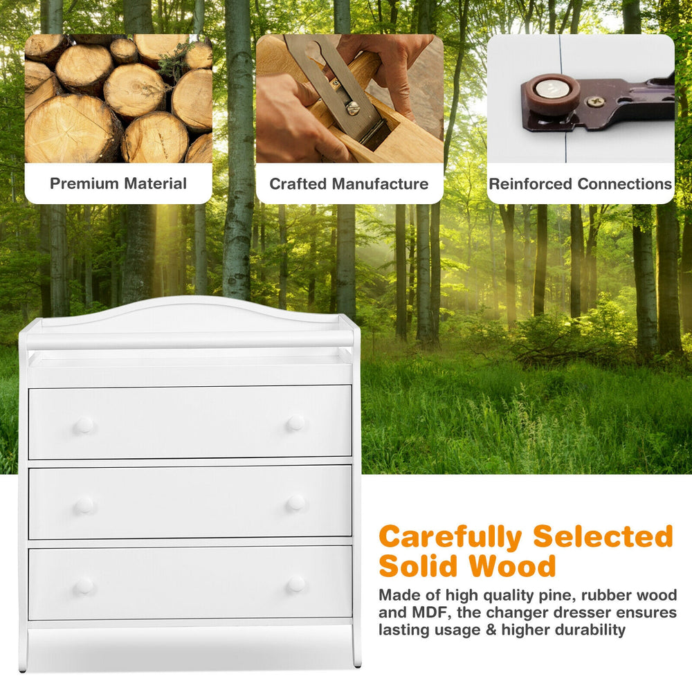 Baby Changing Table Infant Diaper with 3 Drawers and Safety Belt-White - Gallery View 1 of 11