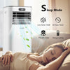 8000BTU portable air conditioner in white with remote control, featuring sleep mode and low noise for quiet operation.