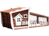 Wooden rabbit hutch with pull-out tray in red, featuring a cozy resting area and weather-resistant design for outdoor.
