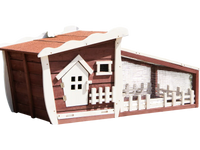 Wooden rabbit hutch with pull-out tray in red, featuring a cozy resting area and weather-resistant design for outdoor.