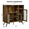 Buffet kitchen storage cupboard with glass doors, rustic brown finish, adjustable shelves, and stable 5-leg base.