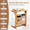Bamboo side table with storage bag, featuring round corners, ideal for bedside or sofa use, waterproof and easy to.
