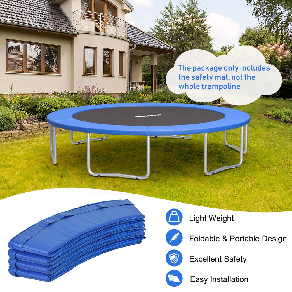 Blue 16 feet trampoline safety pad with tear-resistant material and elastic straps for secure fit and edge-to-edge.