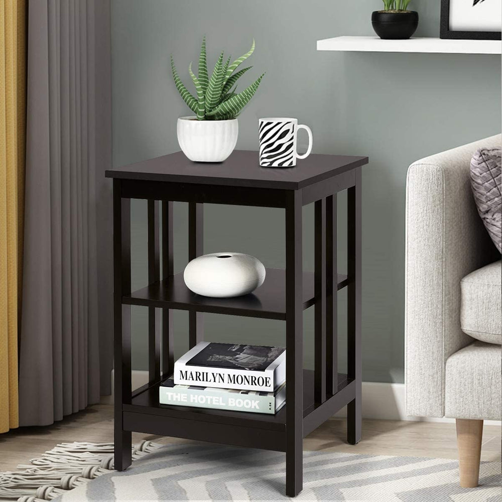 2 Pieces 3-Tier Nightstand with Reinforced Bars and Stable Structure-Dark Brown - Gallery View 1 of 9