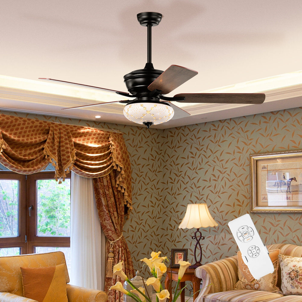 52 Inch Ceiling Fan with 3 Wind Speeds and 5 Reversible Blades-Black - Gallery View 1 of 10