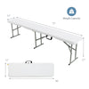Portable 6 feet folding bench with a waterproof HDPE top, anti-rust frame, and carrying handle for easy transport.
