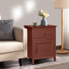 2-tier accent table in cherry with drawer and cabinet, perfect for bedside or living room decor.