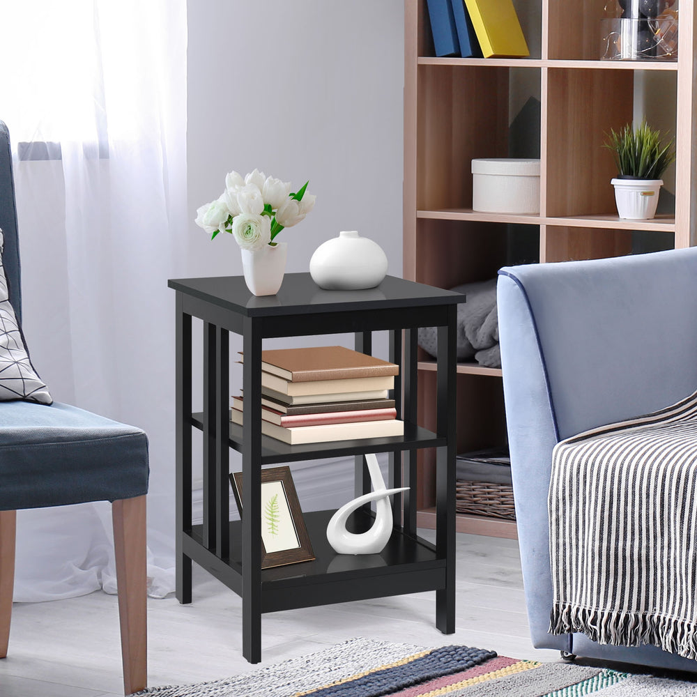3-Tier Nightstand Sofa Side Table with Baffles and Round Corners-Black - Gallery View 1 of 10