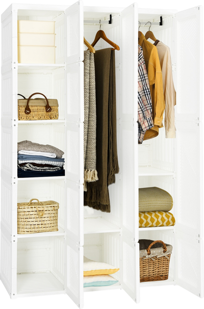 Costway Foldable Armoire Wardrobe Closet with 10 Cubbies New