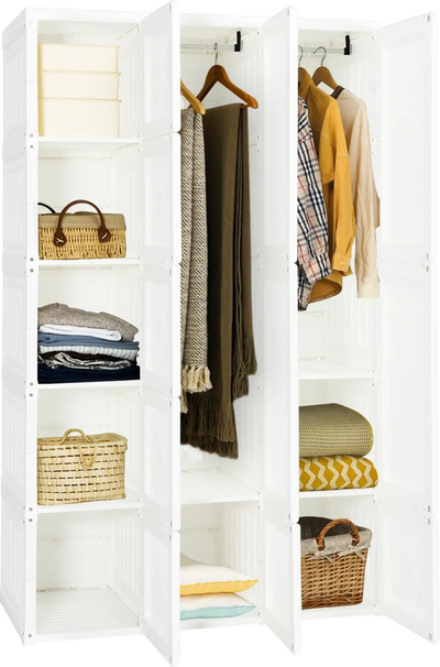Costway Foldable Armoire Wardrobe Closet with 10 Cubbies New