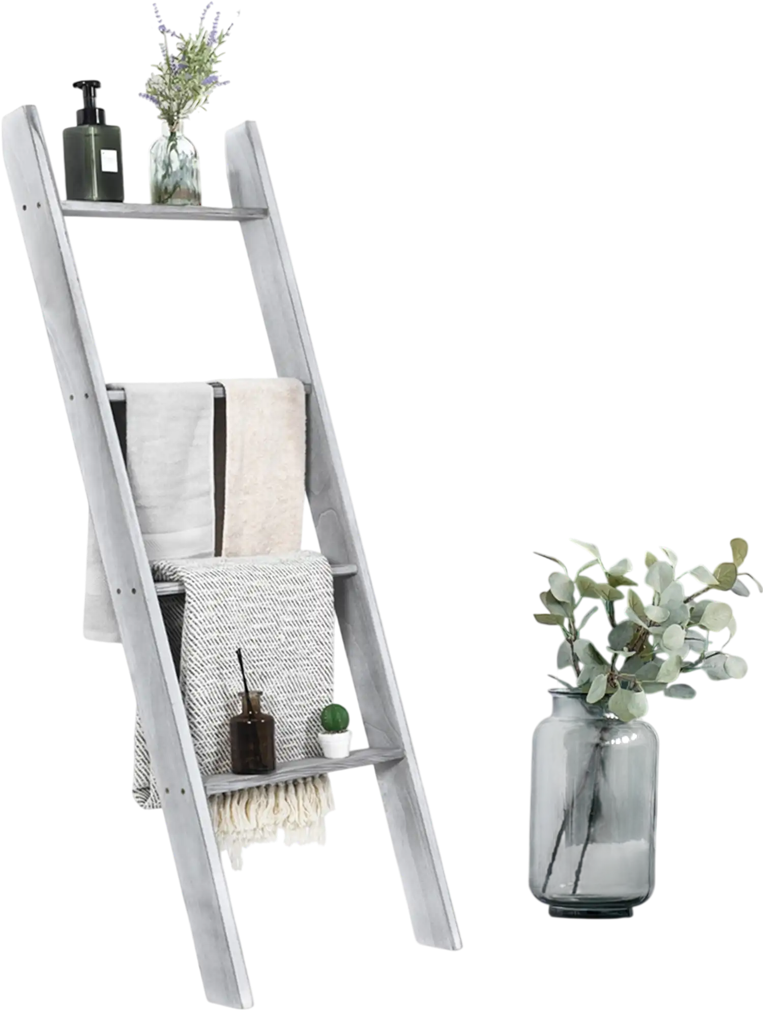 Costway 4-Tier Wall Leaning Ladder Shelf Stand Gray 56480739 New