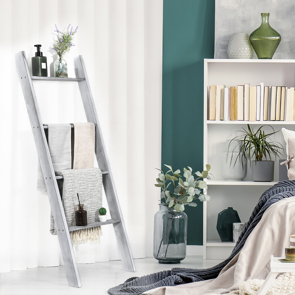 4-Tier Wall Leaning Ladder Shelf Stand-Gray - Gallery View 1 of 10