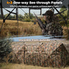 Side view of the 2-6 person hunting blind featuring one-way see-through panels and camouflage pattern for stealthy.