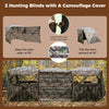 Two modular hunting blinds with camouflage cover, featuring one-way see-through panels and adjustable windows for.