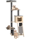 5-tier modern wood cat tower with washable cushions, featuring a large condo and multiple platforms for climbing and.
