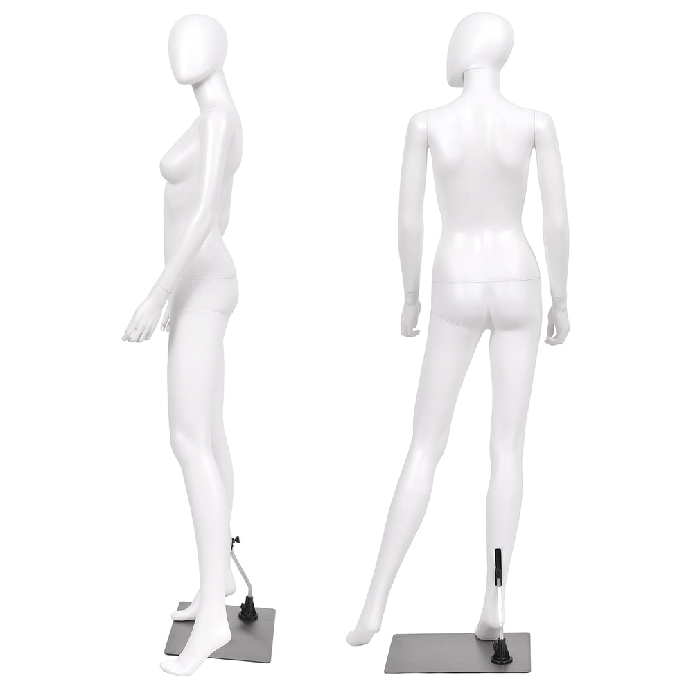 5.8 ft full body female mannequin with detachable limbs and stable metal stand, ideal for displaying clothing.