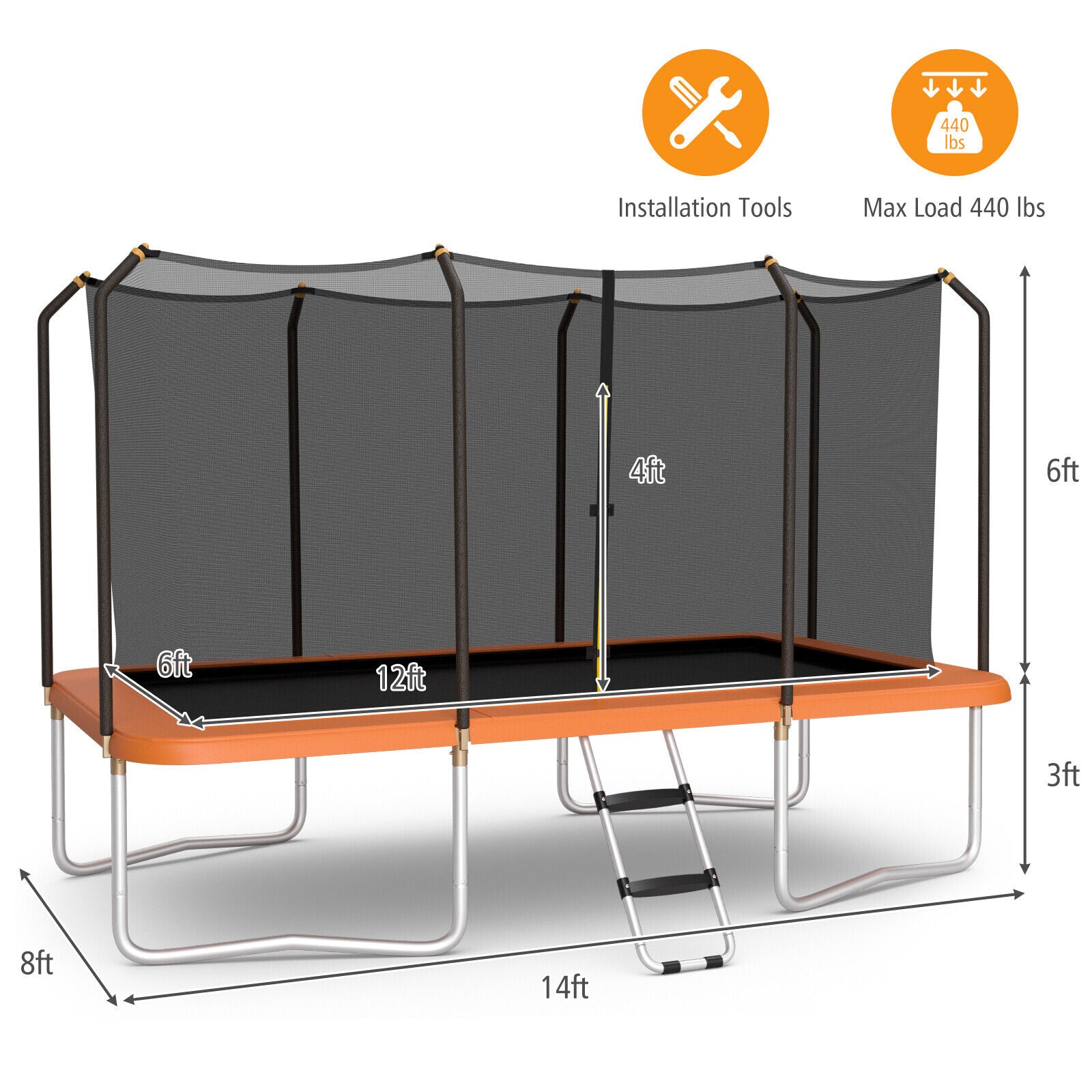 Costway Rectangular Trampoline 8' x 14' with Safety