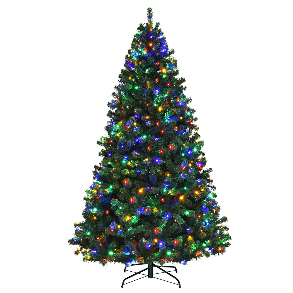 7.5 feet pre-lit artificial spruce Christmas tree with 550 multicolor lights, perfect for indoor festive decoration.