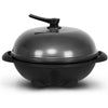Outdoor electric BBQ grill with removable stand, 240 sq in grill plate, and variable temperature control in black.