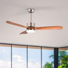 52-inch reversible ceiling fan with LED light, wood blades, and remote control for year-round comfort and style.