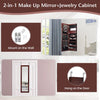 Lockable wall-mounted jewelry cabinet in brown with LED lights, full-size mirror, and organized storage for accessories.