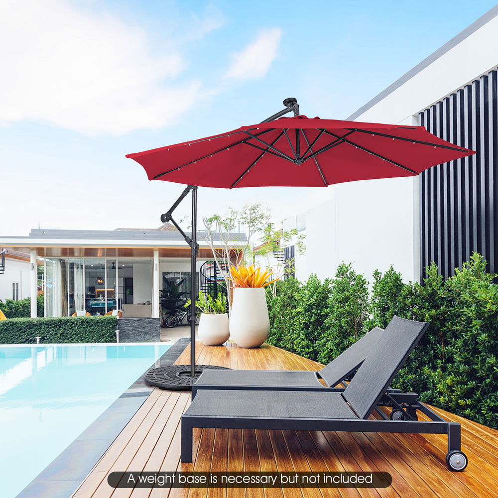 10 Feet Patio Solar Powered Cantilever Umbrella with Tilting System-Red - Gallery View 1 of 10