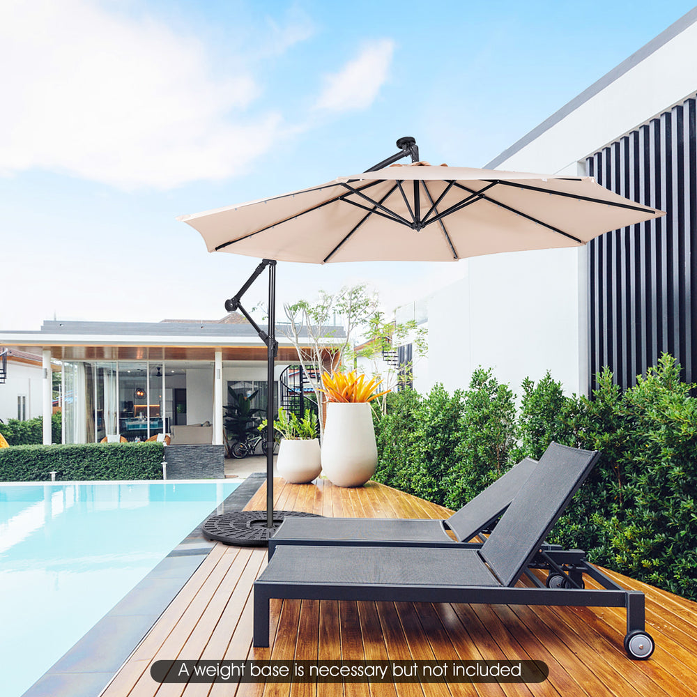 10 Feet Patio Solar Powered Cantilever Umbrella with Tilting System-Beige - Gallery View 1 of 10