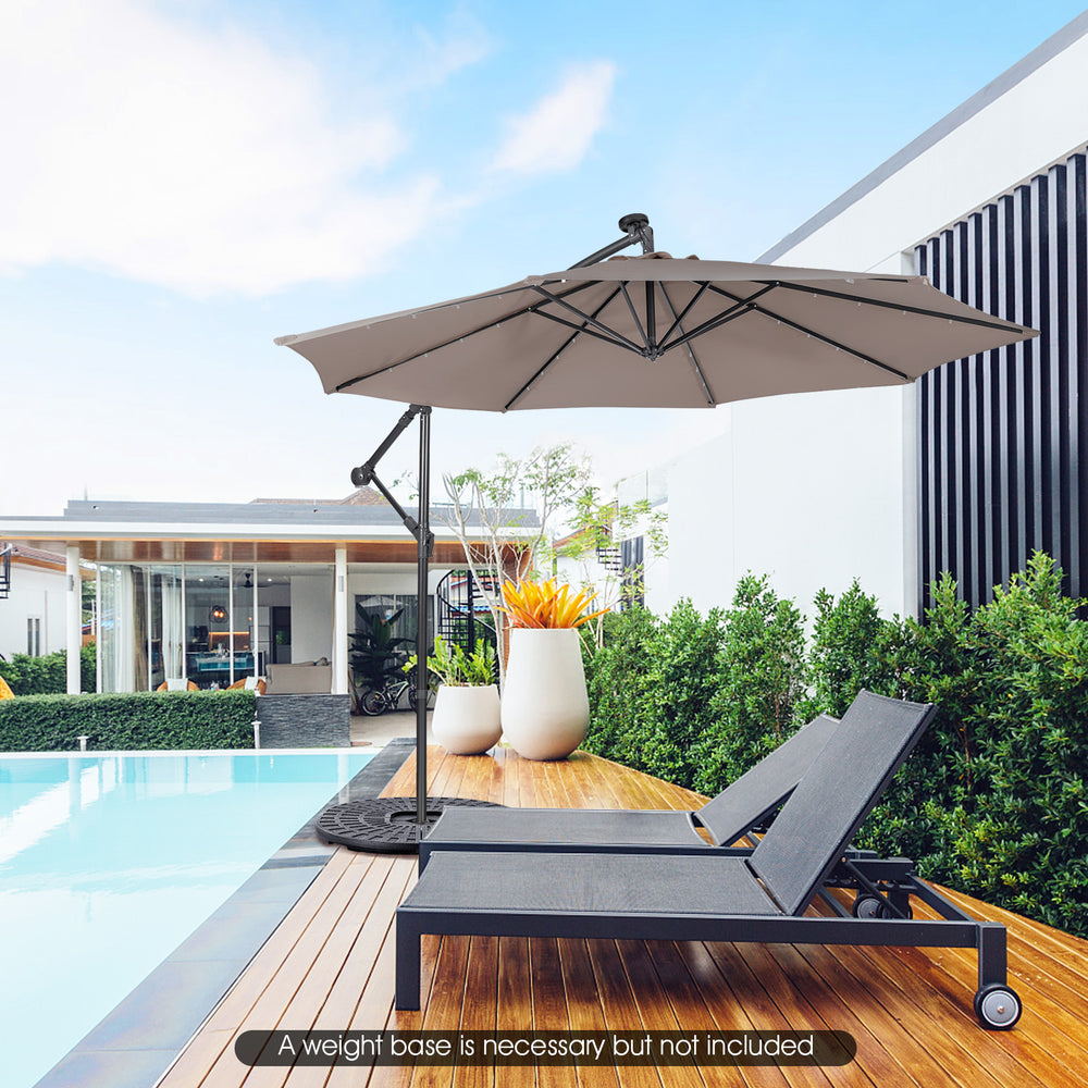 10 Feet Patio Solar Powered Cantilever Umbrella with Tilting System-Coffee - Gallery View 1 of 10