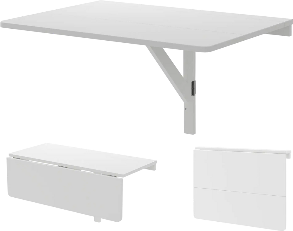 Wall mounted folding table in white, 31.5 x 23.5 inches, ideal for small spaces and multifunctional use in any room.