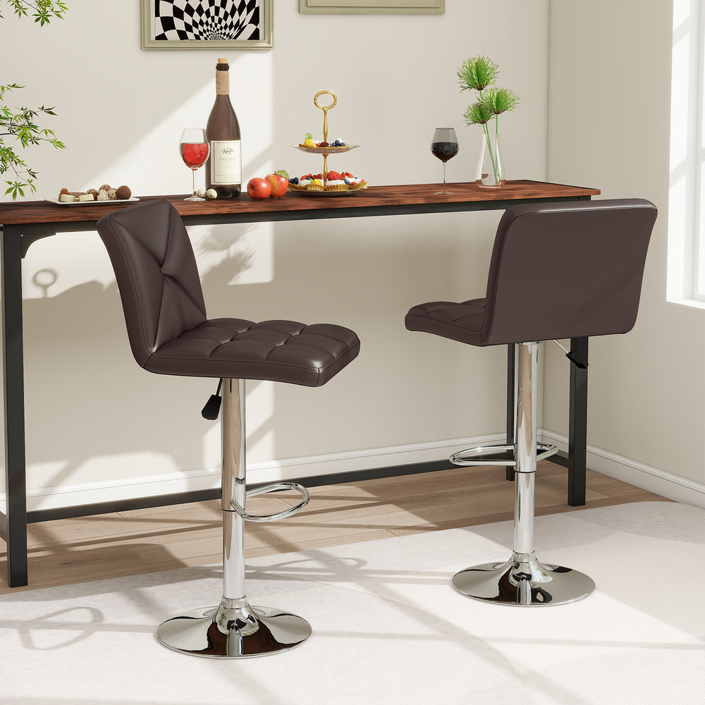 PU Leather Upholstered Bar Stools Set of 2 with Back and Adjustable Height-Brown - Gallery View 1 of 9