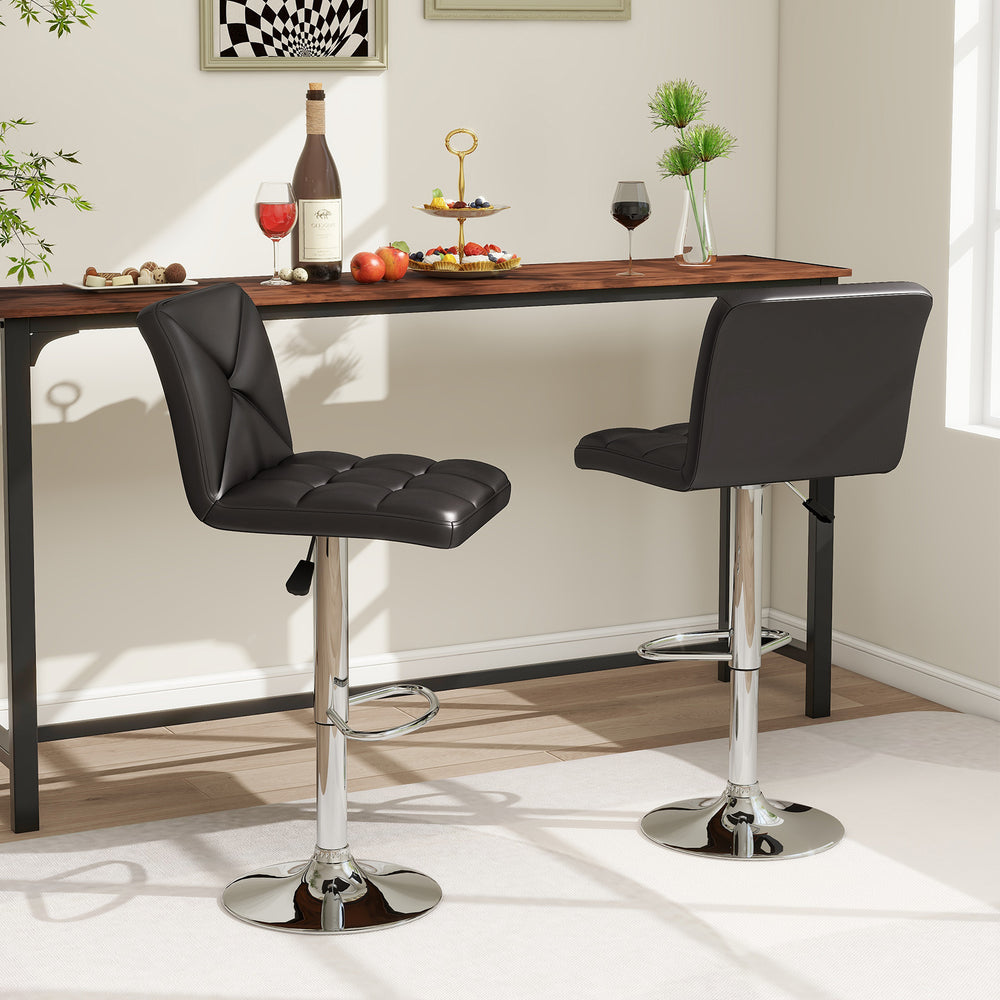 Black PU leather bar stools set of 2 with adjustable height and supportive backrest for comfortable seating.