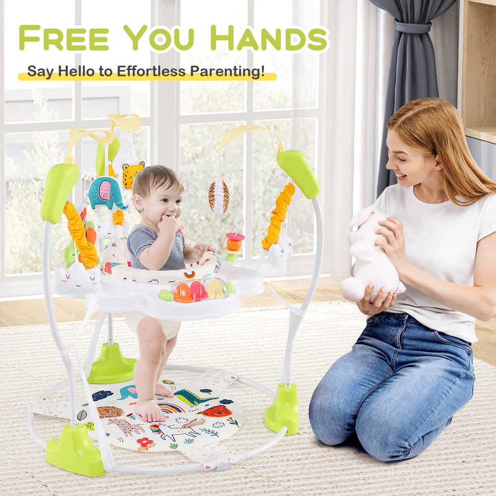 Baby Activity Center Height Adjustable Baby Bouncing Saucer with Interactive Toys-Yellow - Gallery View 1 of 11
