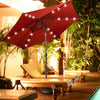 Heavy duty round umbrella base stand with bronze finish, securely holding an umbrella for outdoor relaxation.