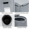 Portable 5L travel toilet with removable paper holder, designed for outdoor use, featuring easy-open lid and compact.