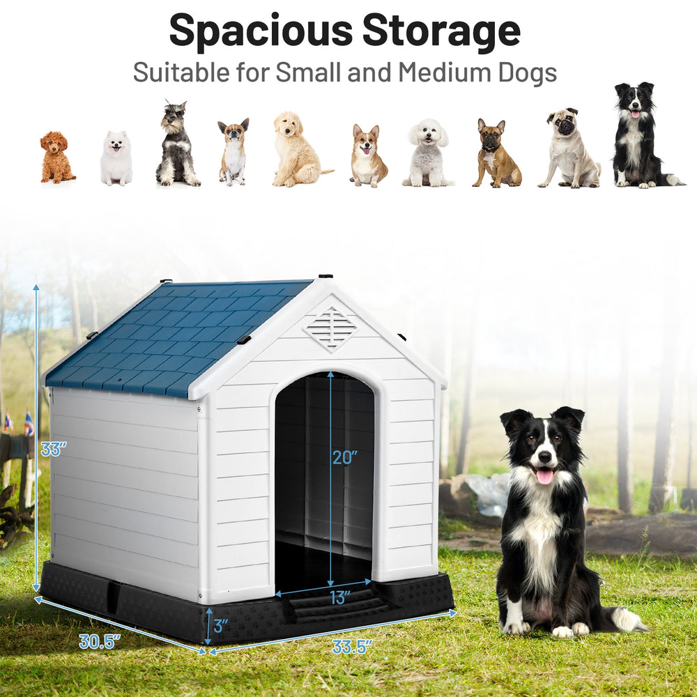 Plastic waterproof pet puppy house with ventilated design, suitable for small to medium dogs, ideal for outdoor use.