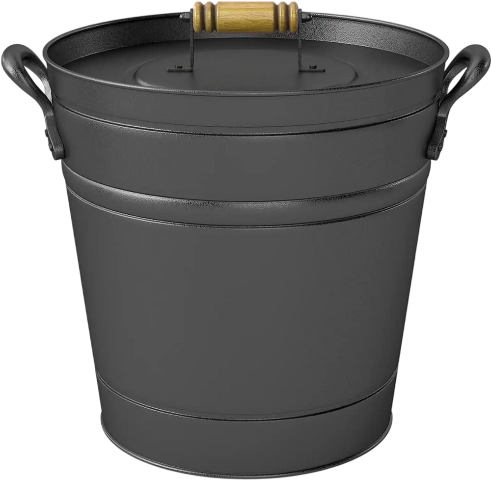 2.9 Gallon Metal Coal Ash Can with Wooden Lid and Side Grips for Fireplace Fire Pits