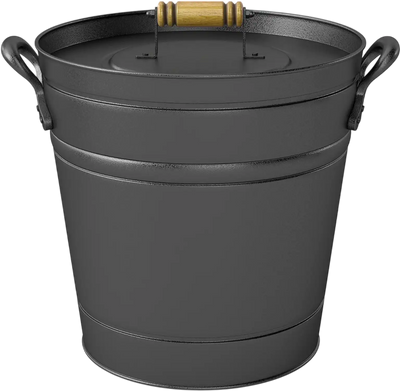 Costway 2.9 Gallon Metal Coal Ash Can Wooden Lid Side Grips Fireplace Fire Pit 17444398 New