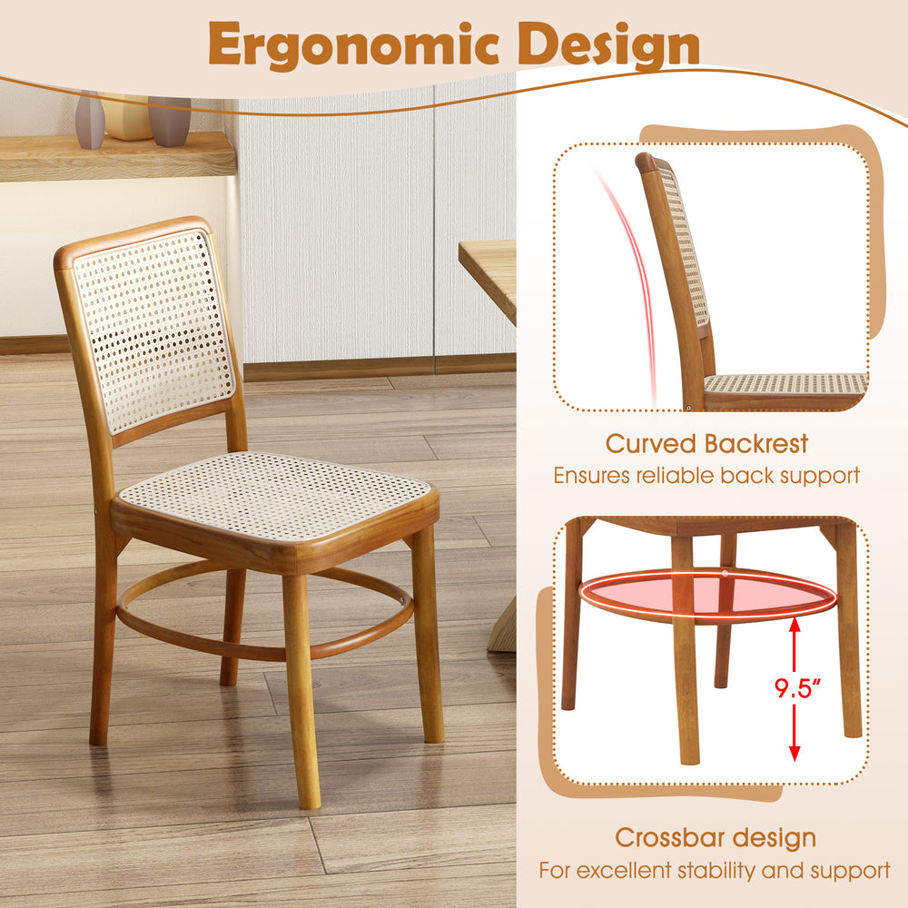 Costway Boho Dining Chair Set of 2 with Teak Wood Structure New