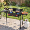 Portable 2 burner propane gas stove with windscreen, 150,000 BTU, ideal for outdoor cooking and BBQ grilling.