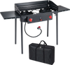 2 Burner Propane Gas Stove with adjustable flame control and wind shield, perfect for outdoor BBQ and camping.
