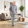 Lightweight 2-button folding walker with adjustable height, featuring a sturdy aluminum frame for safe indoor use.
