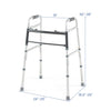 Lightweight 2-button folding walker with adjustable height, aluminum frame, and non-slip rubber foot pads for safety.