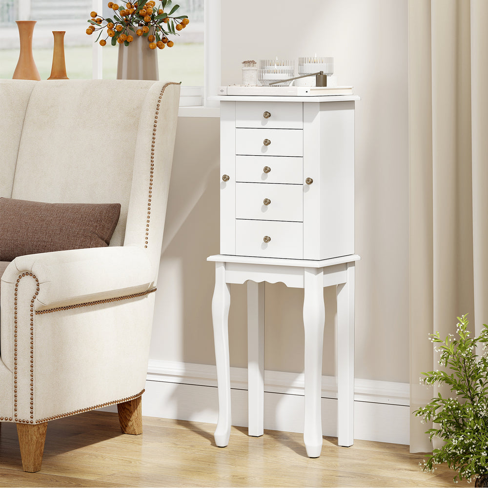 2 Colors Armoire Storage Standing Jewelry Cabinet with Mirror-White - Gallery View 1 of 10