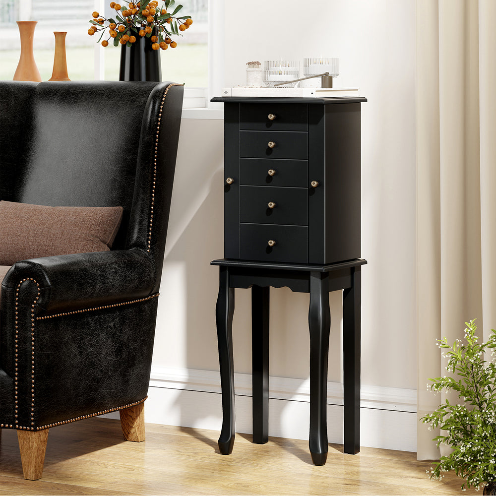 2 Colors Armoire Storage Standing Jewelry Cabinet with Mirror-Black - Gallery View 1 of 10